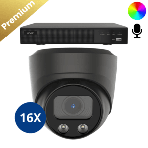 Sechzehn schwarze Sony Dome Premium Full Color 4K Kameras, mit eingebautem Mikrofon für umfassende 4K-Überwachung mit klaren Farben und sauberem Ton.