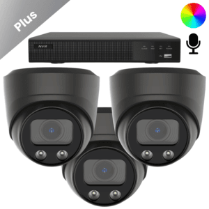Ein komplettes Überwachungskamera-Set für kleine bis mittelgroße Wohnobjekte. Drei Full-Color AI-ISP Kameras inklusive Recorder und Verkabelung – sofort einsatzbereit durch Plug and Play.