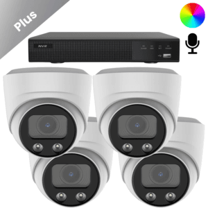 Viermal die Full-Color-Dome-Überwachungskamera mit KI-Technologie. Komplettes Set für eine hervorragende Sicherung Ihres Hauses, Ihrer WEG oder Ihres Unternehmens. Die Überwachungskamera nimmt Ton auf und speichert die Aufnahmen in Farbe.
