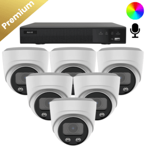 6x Sony Dome Premium Full Color 4K Überwachungskamera – Weiß: Sechs weiße Sony Dome Premium Full Color 4K Überwachungskameras mit Mikrofon, liefern vollständige Farbbilder und detaillierte 4K-Aufnahmen bei Tag und Nacht. Und das bis zu 60 Metern.