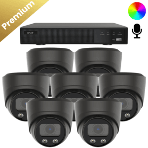 Ein Überwachungskamera-Set mit 7 schwarzen Dome Premium Full Color Kameras. Hervorragend geeignet für die Überwachung Ihres Hauses oder Unternehmens. Die Kamera ist mit einem Mikrofon für klaren Ton ausgestattet. Die Aufnahmen dieser Kamera sind vierundzwanzig Stunden am Tag, sieben Tage die Woche in Farbe.
