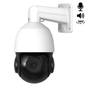 1 x Sony PTZ 360 Grad 2K Überwachungskamera in Weiß, liefert gestochen scharfe 2K-Bilder, ist vollständig um 360 Grad drehbar und verfügt über Mikrofon und Lautsprecher für klare Zweiwegkommunikation.