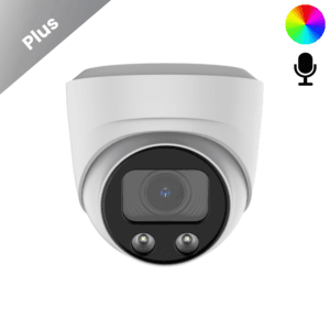 Eine einzelne AI-ISP Überwachungskamera in Weiß mit 5 MP QHD 2K Qualität. Die Full-Color Technologie ermöglicht gestochen scharfe Farbnachtaufnahmen bis zu 40 Metern, und dank integriertem Mikrofon werden Umgebungsgeräusche zuverlässig erfasst.