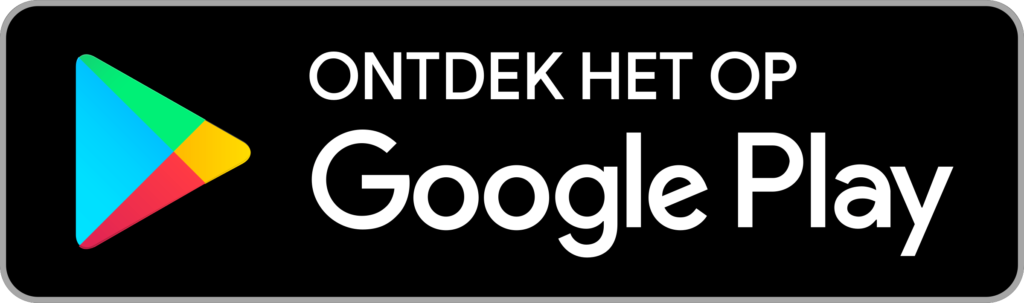 Schwarzes Google Play Logo mit buntem Play-Symbol und Text „Ontdek het op Google Play“, das auf die Verfügbarkeit der App im Google Play Store hinweist.