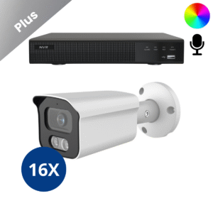 Komplettes Überwachungskamera-System mit 16 Sony Bullet Plus AI-ISP Full Color Kameras in Weiß, in QHD 2K Auflösung und mit bis zu vierzig Metern Nachtsicht. Mit integriertem Mikrofon, für Innen und Außen geeignet und sofort einsatzbereit.