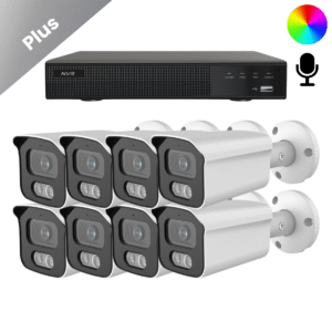 Komplettes Überwachungskamera-System mit 8 Sony Bullet Plus AI-ISP Full Color Kameras in Weiß, in QHD 2K Auflösung und mit bis zu vierzig Metern Nachtsicht. Mit integriertem Mikrofon, für Innen und Außen geeignet und sofort einsatzbereit.