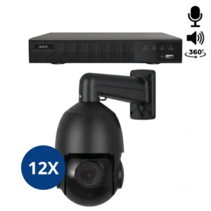 Komplettes 2K PTZ Überwachungskamera Set mit 12 Kameras Schwarz, 360 Grad Drehung, Mikrofon und Lautsprecher. Für Innen und Außen geeignet.
