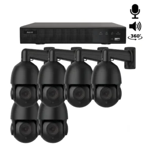 Komplettes 2K PTZ Überwachungskamera Set mit 6 Kameras Schwarz, 360 Grad Drehung, Mikrofon und Lautsprecher. Für Innen und Außen geeignet.